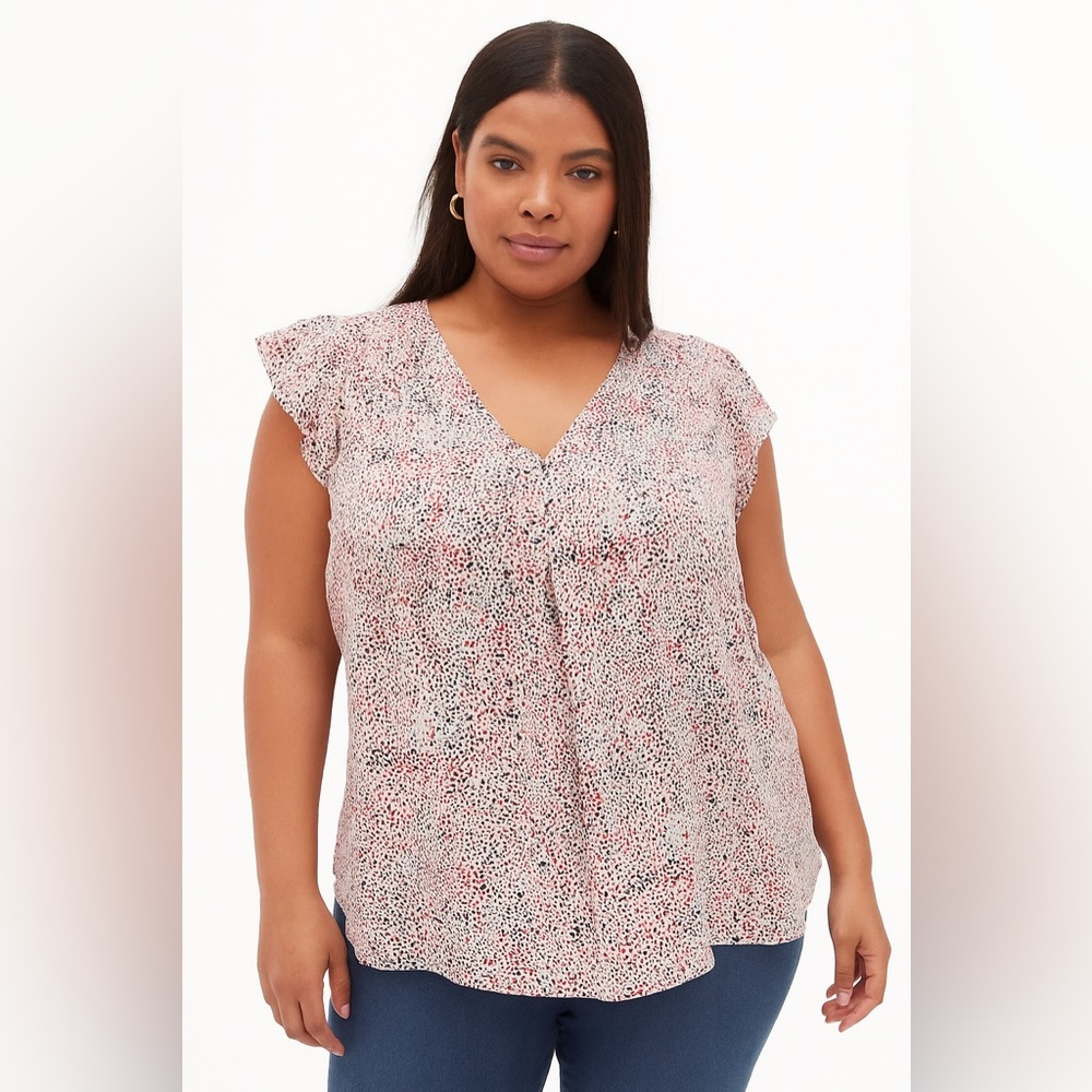Carolina Belle Black and White Speckled Blouse with Red Accents